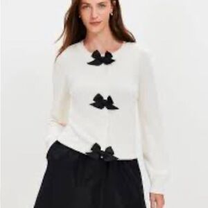 LOFT White Cardigan with Black Bow Details